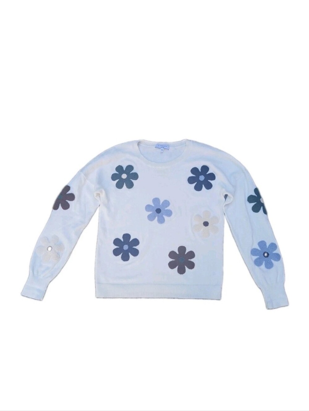 J Society White Crew Floral Appliqué Sweater XS